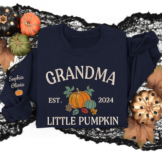 Embroidered Sweatshirt, Embroidery Little Pumpkin Grandma, Give Grandma