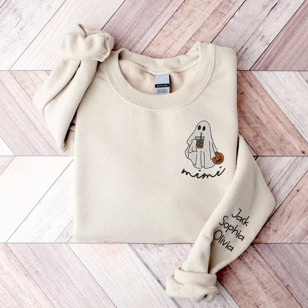 Embroidered Sweatshirt, Ghost Halloween Embroidered, Custom Mimi, Grandma Gift Sweatshirt