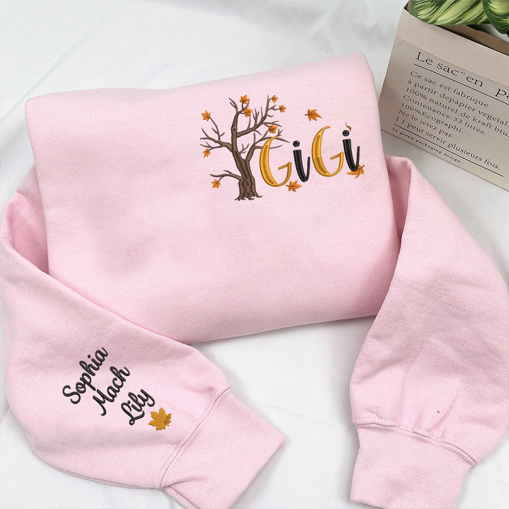 Embroidered Sweatshirt, Gigi Autumn Tree Embroidered Sweatshirt