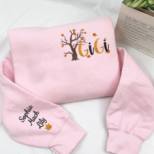 Embroidered Sweatshirt, Gigi Autumn Tree Embroidered Sweatshirt
