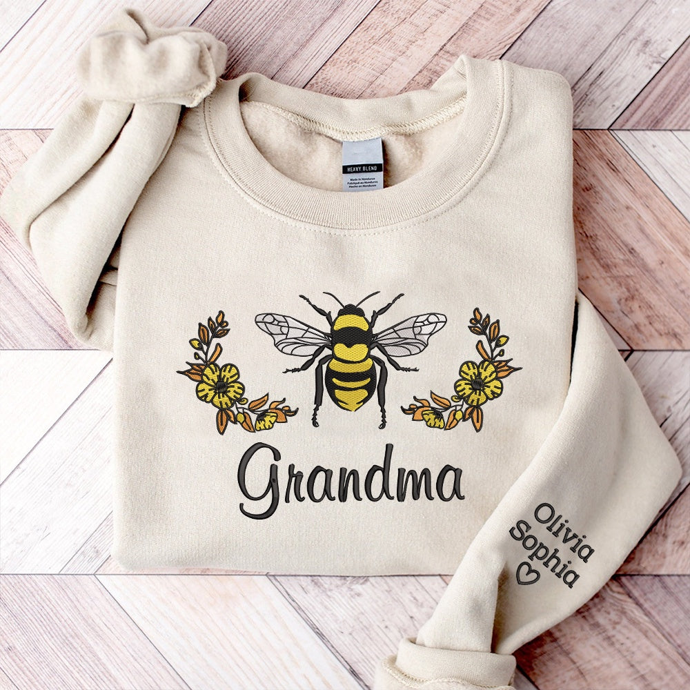 Embroidered Sweatshirt, Grandma Bee And Kids Embroidered Sweatshirt