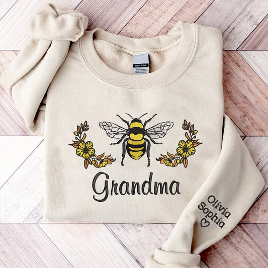 Embroidered Sweatshirt, Grandma Bee And Kids Embroidered Sweatshirt