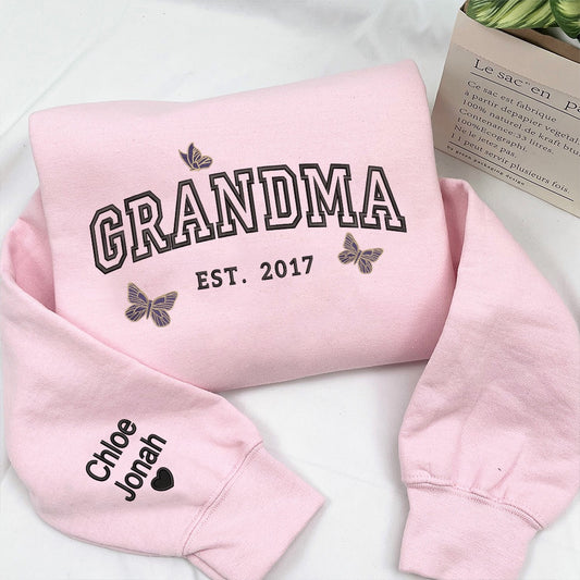 Embroidered Sweatshirt, Grandma Butterfly And Kids Embroidered Sweatshirt