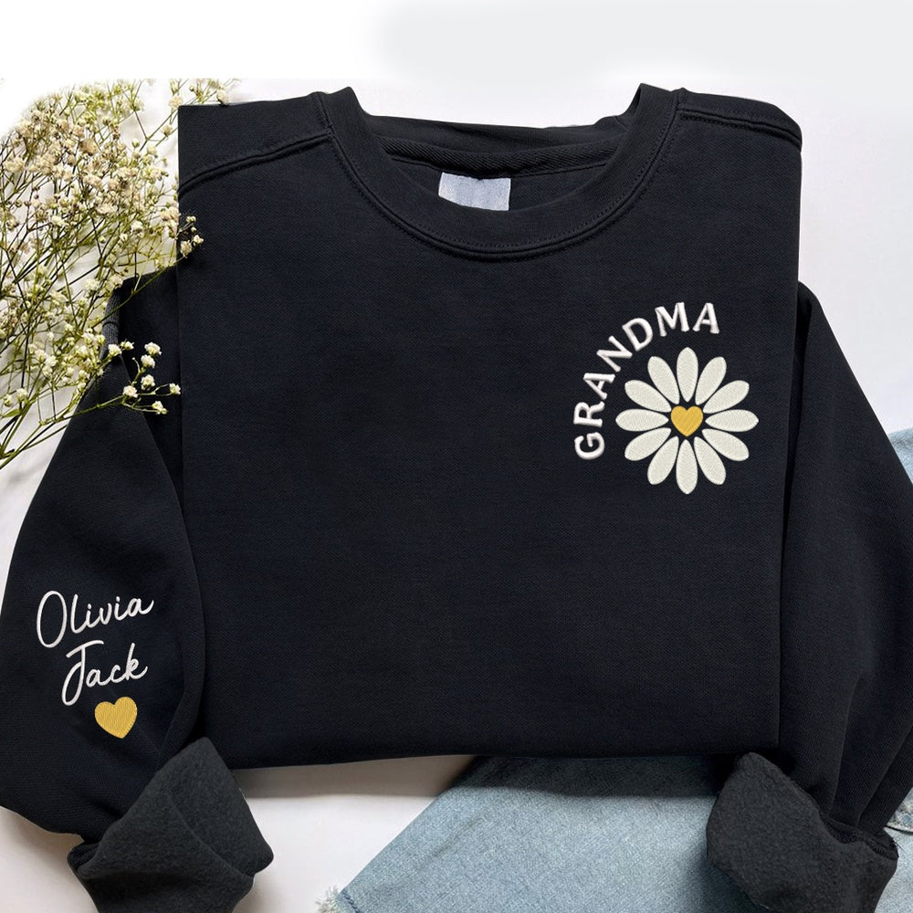 Embroidered Sweatshirt, Grandma Daisy Embroidered, Custom Grandma And Kids, Grandma Gift Th Sweatshirt