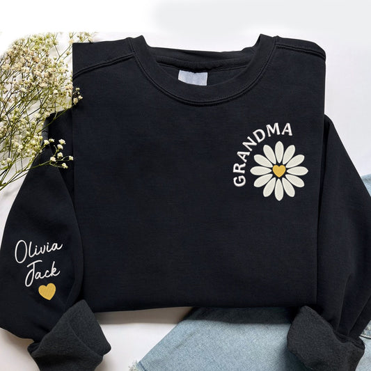 Embroidered Sweatshirt, Grandma Daisy Embroidered, Custom Grandma And Kids, Grandma Gift Th Sweatshirt