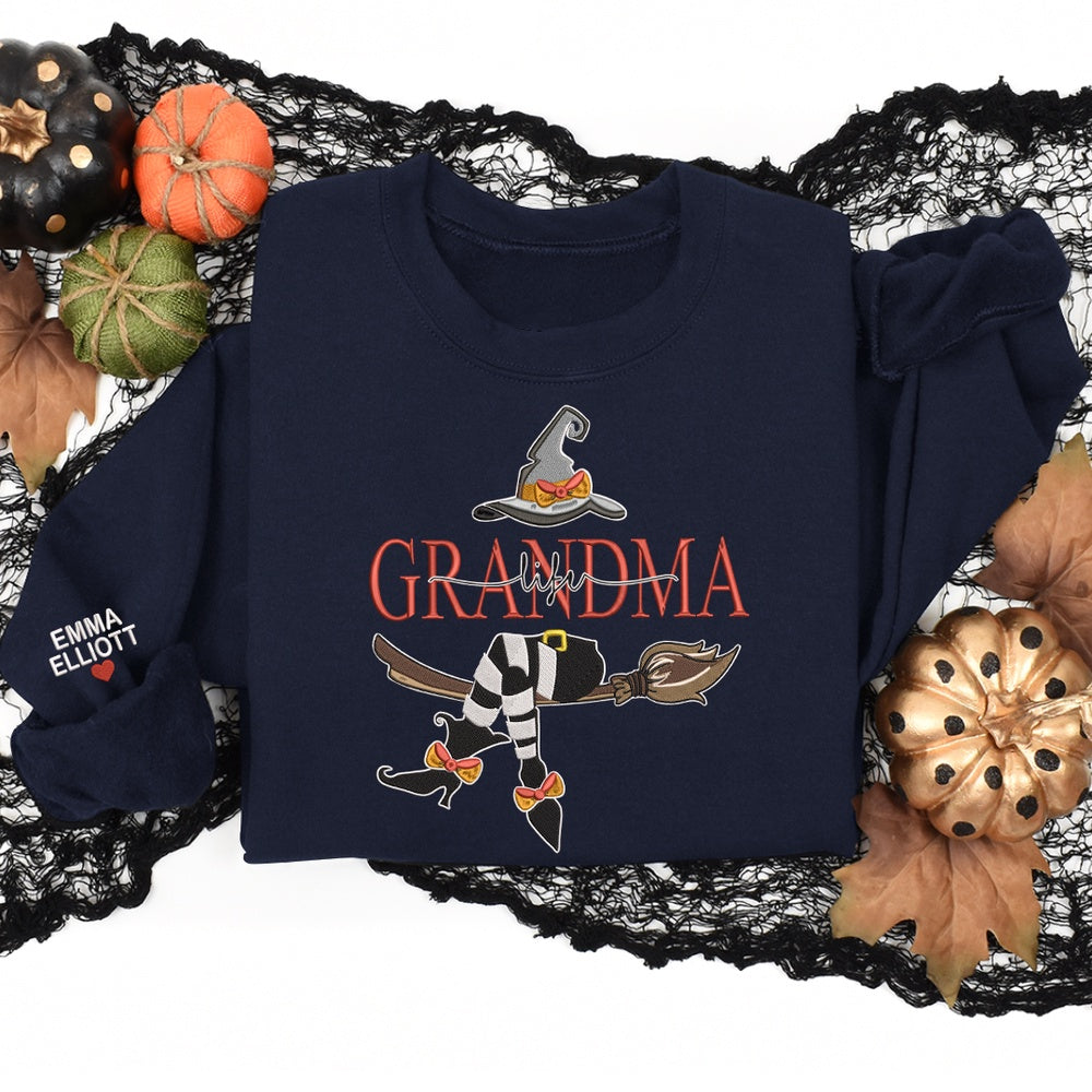 Embroidered Sweatshirt, Grandma Life Witch Sweatshirt, Custom Grandma Halloween, Gift For Grandma Embroidered Sweatshirt