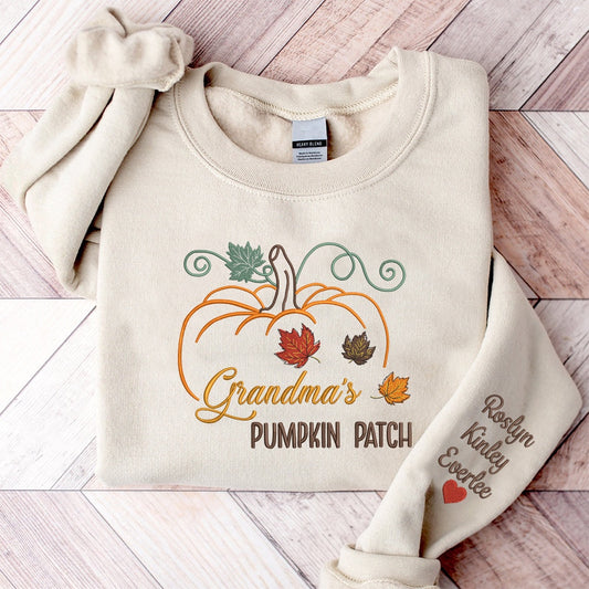 Embroidered Sweatshirt, Grandma'S Pumpkin Patch And Kid Embroidered Sweatshirt