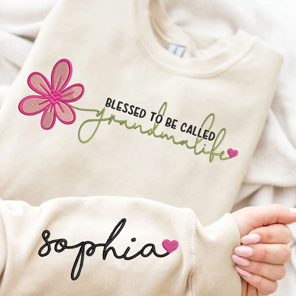 Embroidered Sweatshirt, Grandma Sweatshirt, Custom Embroidered Mama Crewneck With Kids Names Sweatshirt