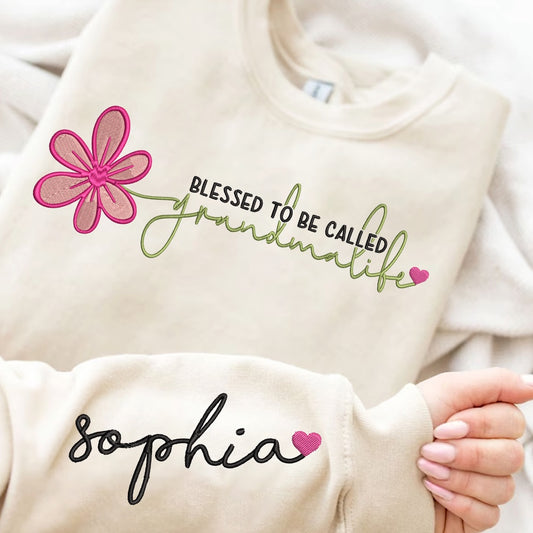 Embroidered Sweatshirt, Grandma Sweatshirt, Custom Embroidered Mama Crewneck With Kids Names Sweatshirt