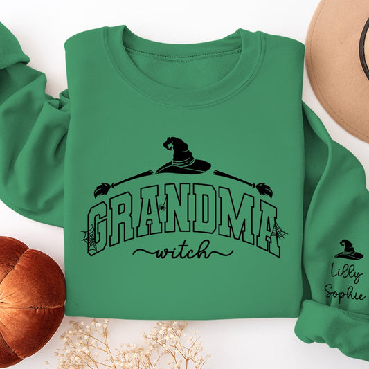 Embroidered Sweatshirt, Grandma Witch Sweatshirt, Custom Grandma Halloween, Gift For Grandma Embroidered Sweatshirt