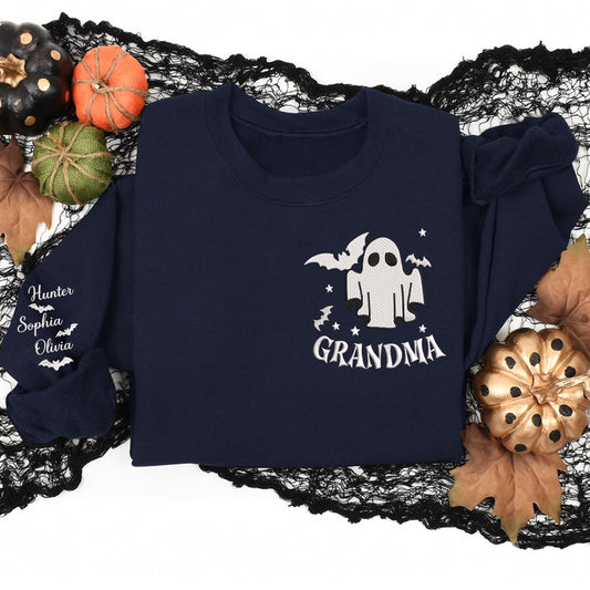 Embroidered Sweatshirt, Halloween Boo Embroidered Sweatshirt, Gift For Grandma