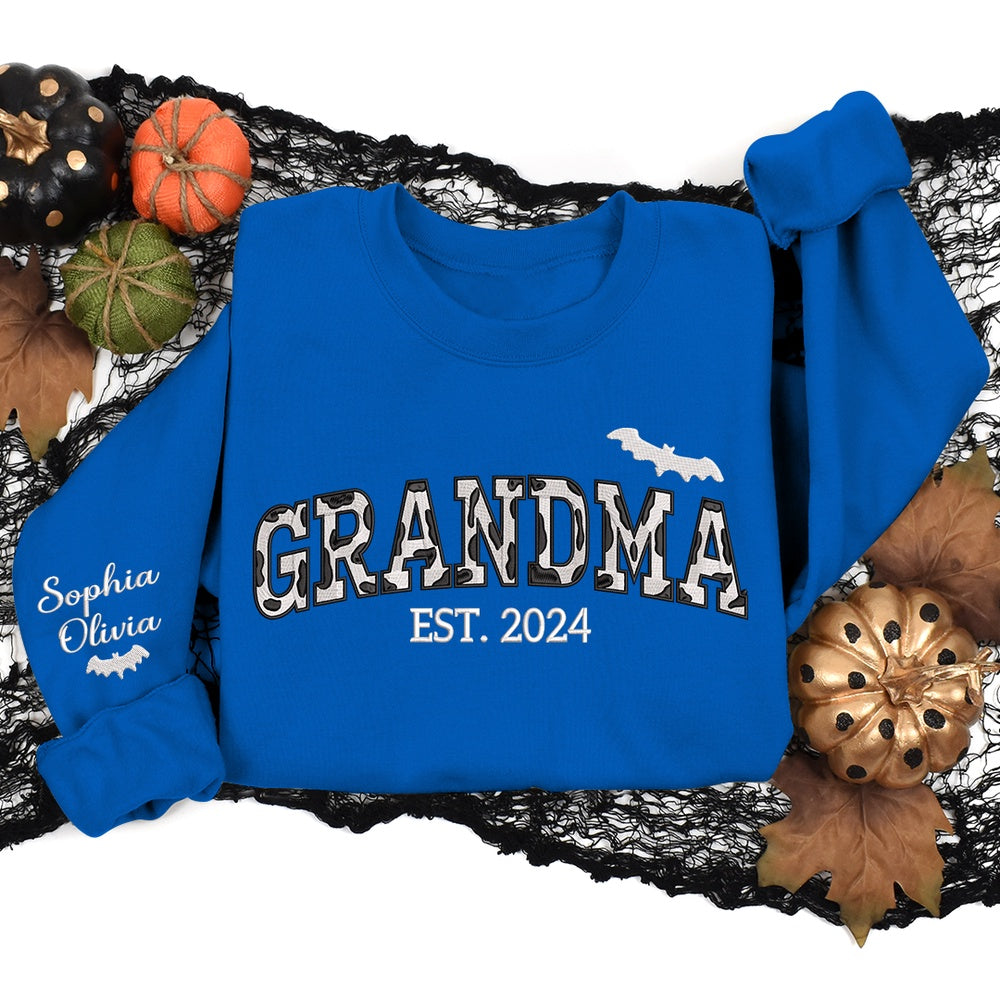 Embroidered Sweatshirt, Halloween Embroidery Cow Print Spooky For Grandma Gift For Grandma