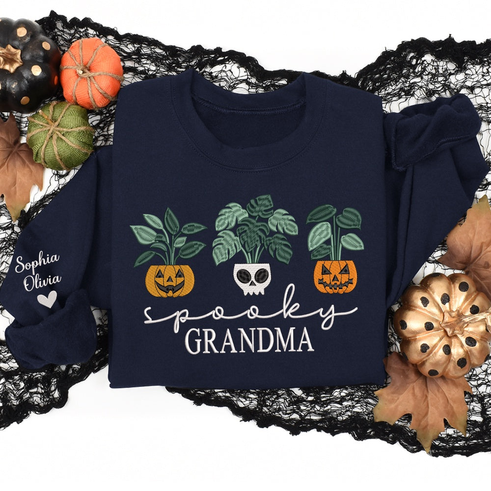 Embroidered Sweatshirt, Halloween Embroidery Funny Pumpkin Ghost Horror Sweatshirt Gift For Grandma