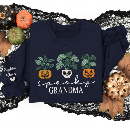 Embroidered Sweatshirt, Halloween Embroidery Funny Pumpkin Ghost Horror Sweatshirt Gift For Grandma