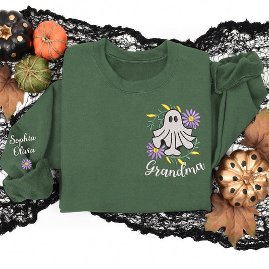 Embroidered Sweatshirt, Halloween Embroidery Ghost Funny Sweatshirt Gift For Grandma