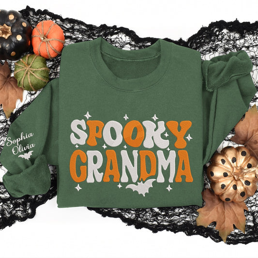 Embroidered Sweatshirt, Halloween Trend Embroidery For Grandma, Gift Grandma