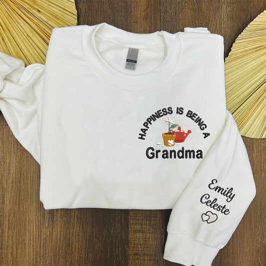 Embroidered Sweatshirt, Happiness Is Being A Grandma Garden And Kids Embroidered Sweatshirt