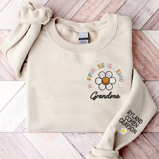 Embroidered Sweatshirt, Happiness Is Being A Grandma With Kids Embroidered Sweatshirt