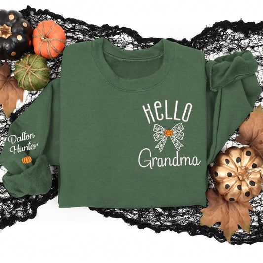 Embroidered Sweatshirt, Hello Halloween Gift For Grandma, Embroidery For Give Grandma