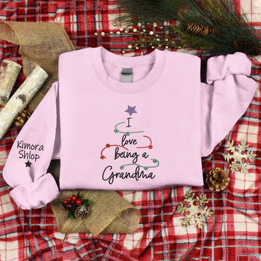 Embroidered Sweatshirt, I Love Being A Grandma And Kids Christmas Embroidered Sweatshirt