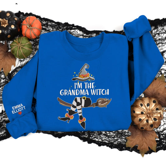 Embroidered Sweatshirt, I'Me Grandma Witch Sweatshirt, Custom Grandma Halloween, Gift For Grandma Embroidered Sweatshirt