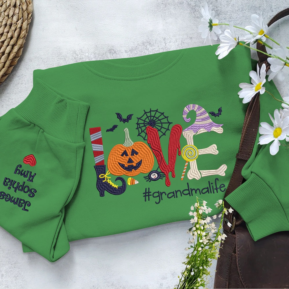 Embroidered Sweatshirt, Love Grandma Sweatshirt, Custom Grandma Halloween, Gift For Grandma Embroidered Sweatshirt