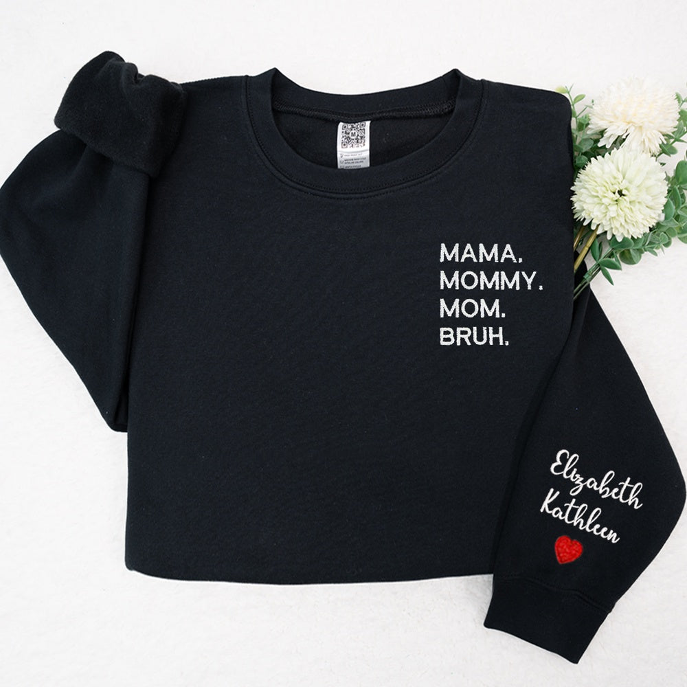 Embroidered Sweatshirt, Mama Mommy Mom Bruh Embroidered With Kids, Gift For Mom Sweatshirt