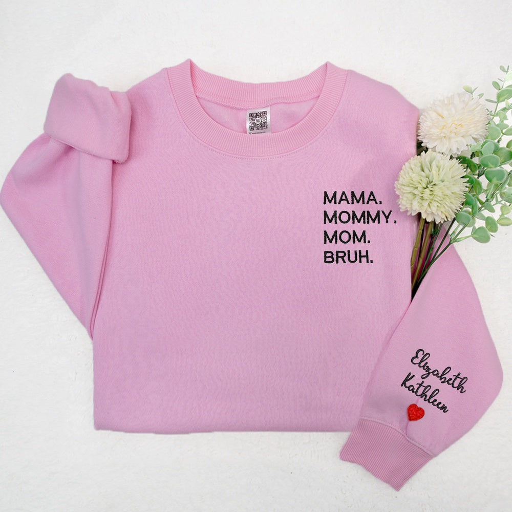 Embroidered Sweatshirt, Mama Mommy Mom Bruh Embroidered With Kids, Gift For Mom Th Sweatshirt