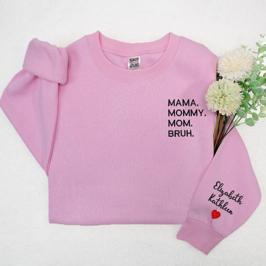 Embroidered Sweatshirt, Mama Mommy Mom Bruh Embroidered With Kids, Gift For Mom Th Sweatshirt