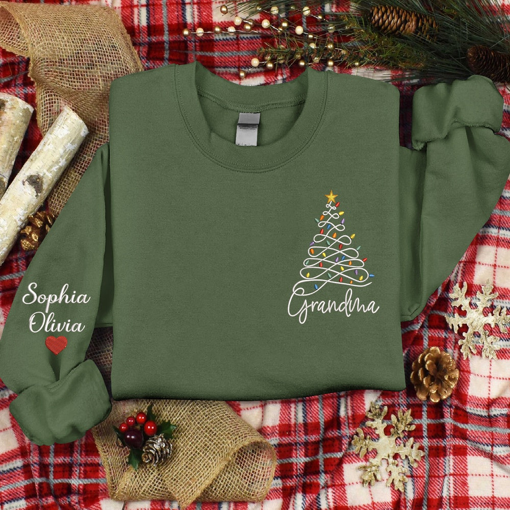 Embroidered Sweatshirt, Merry Christmas Christmas Tree For Grandma