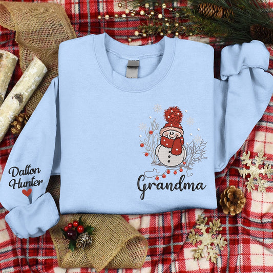 Embroidered Sweatshirt, Merry Christmas Snowman For Grandma