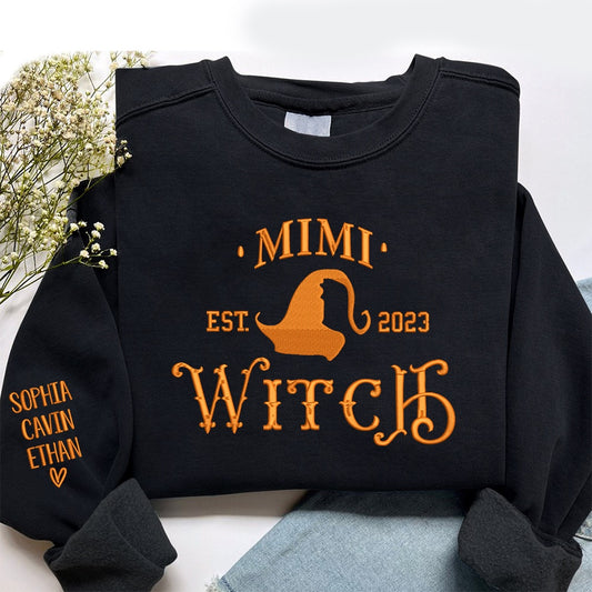 Embroidered Sweatshirt, Mimi Witch Est And Grandkids Sweatshirt