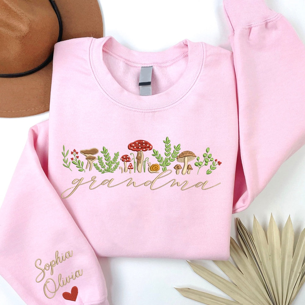 Embroidered Sweatshirt, Mushrooms Embroidered Sweatshirt For Gift Grandma