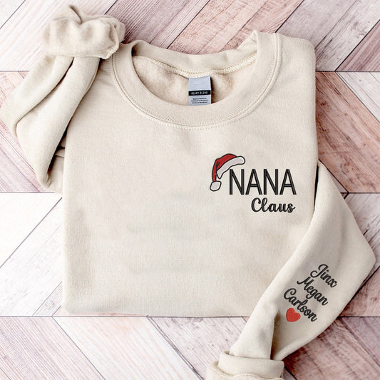 Embroidered Sweatshirt, Nana Claus Christmas And Kids Sweatshirt