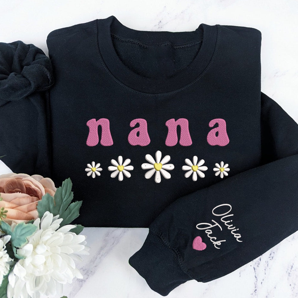 Embroidered Sweatshirt, Nana Daisy Embroidered, Custom Nana, Grandma Gift Sweatshirt