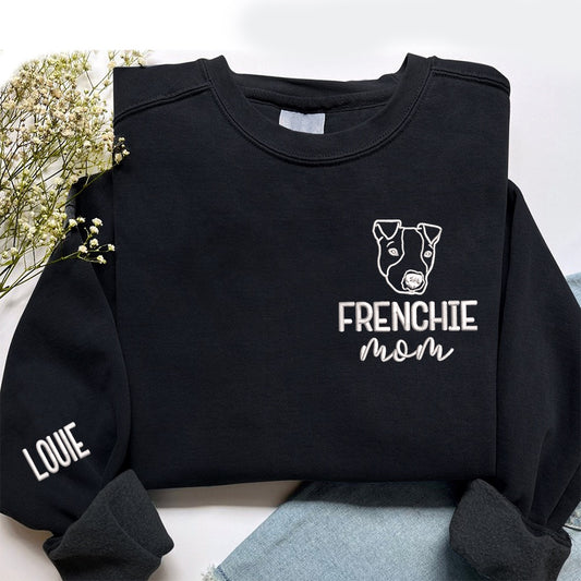 Embroidered Sweatshirt, Personalized Dog Embroidered Crewneck With Name On Sleeve, Dog Mom Sweatshirt