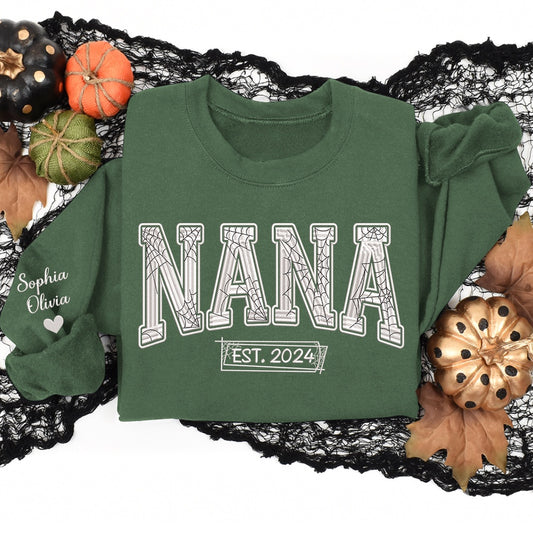 Embroidered Sweatshirt, Personalized Halloween Spider Web Grandma, For Grandma