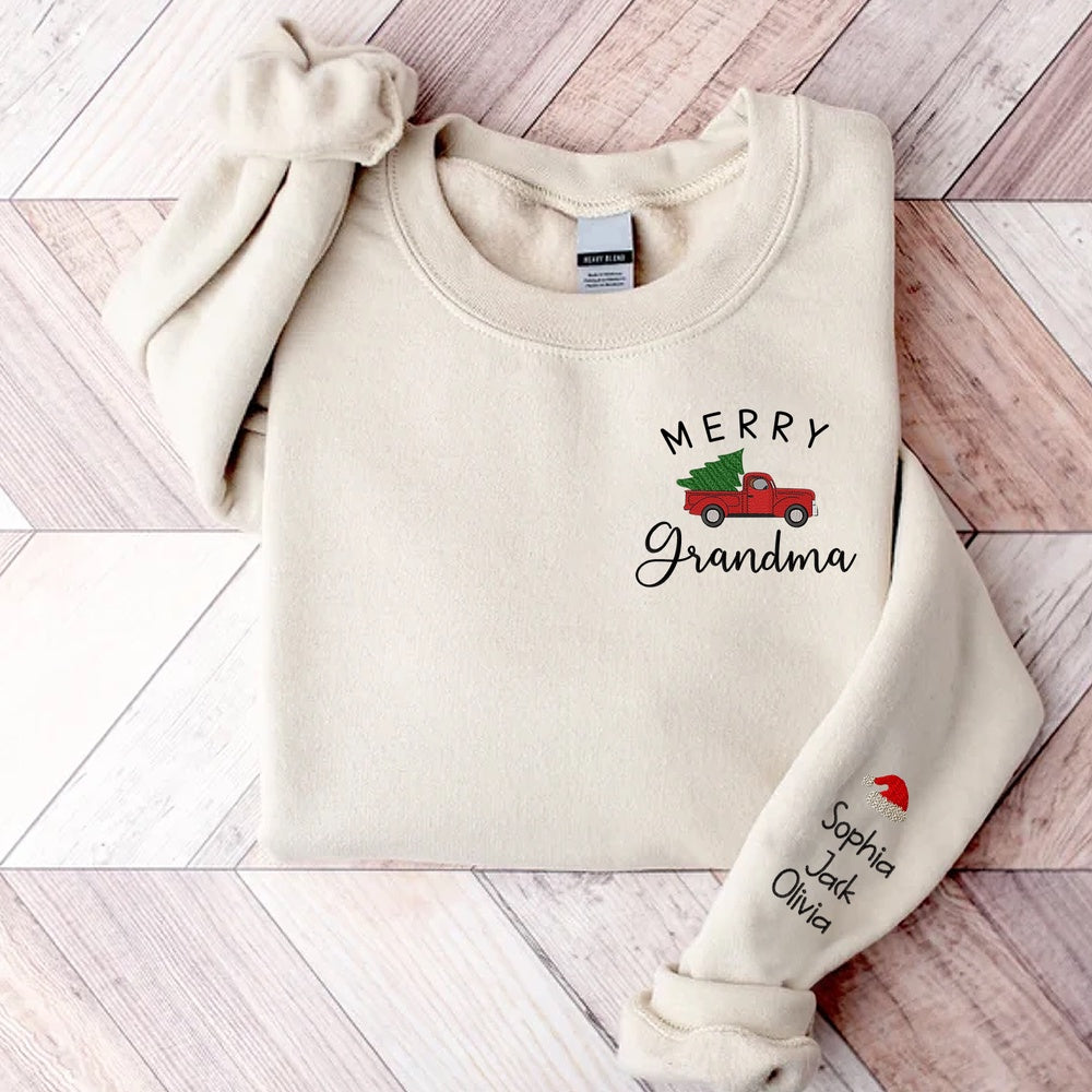 Embroidered Sweatshirt, Personalized Merry Grandma Embroidered, Custom Grandma , Grandma Gift Sweatshirt