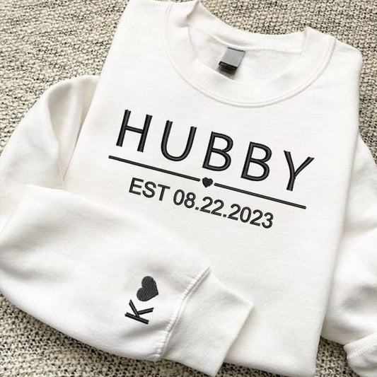 Embroidered Sweatshirt, Personalized Wife Embroidered Sweatshirt With Est Date, Custom Husband Est 2024 Sweatshirt
