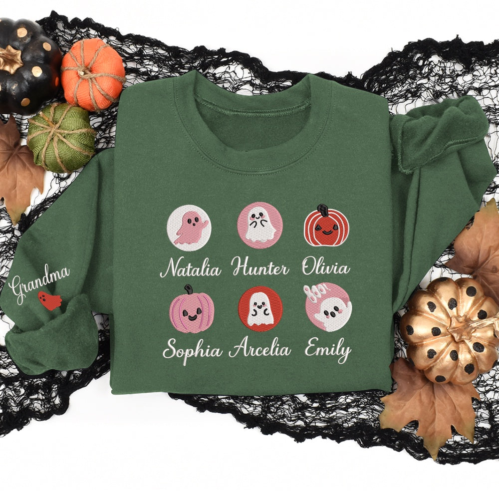 Embroidered Sweatshirt, Pink Halloween Cookies Boo Embroidered Sweatshirt, Gift For Grandma
