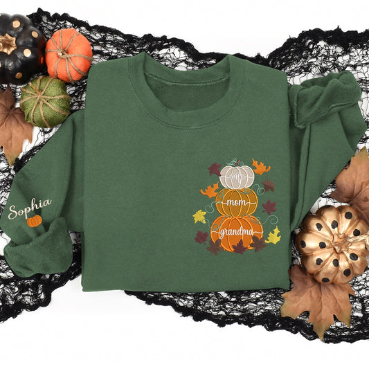 Embroidered Sweatshirt, Pumpkins Embroidery Grandma, For Give Wife Mom Grandma