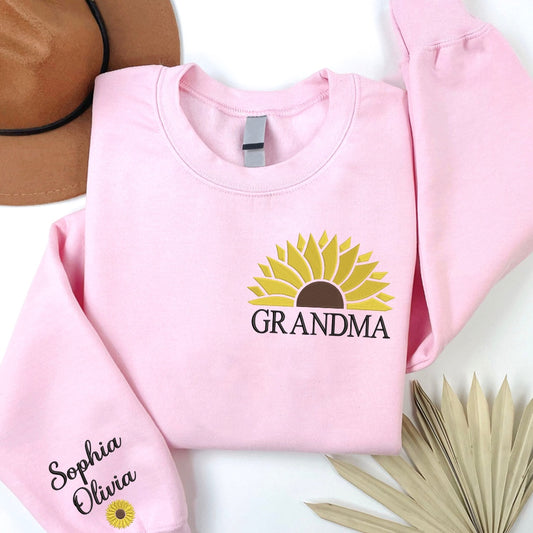 Embroidered Sweatshirt, Sunflower Embroidery For Gift Grandma, Grandma