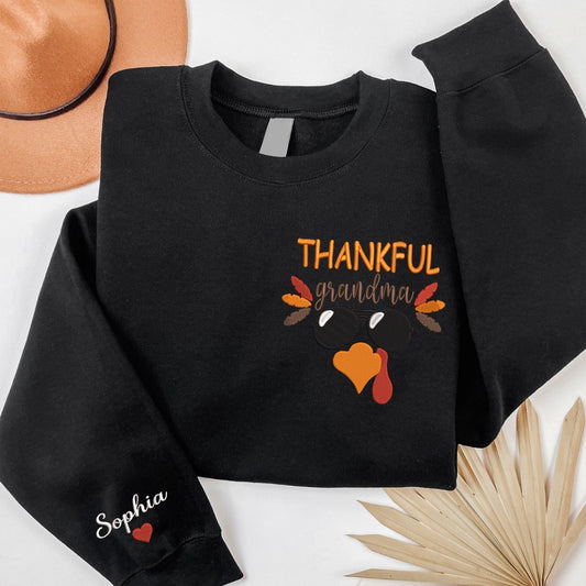 Embroidered Sweatshirt, Thanksgiving Embroidery Grandma, For Give Grandma Mom