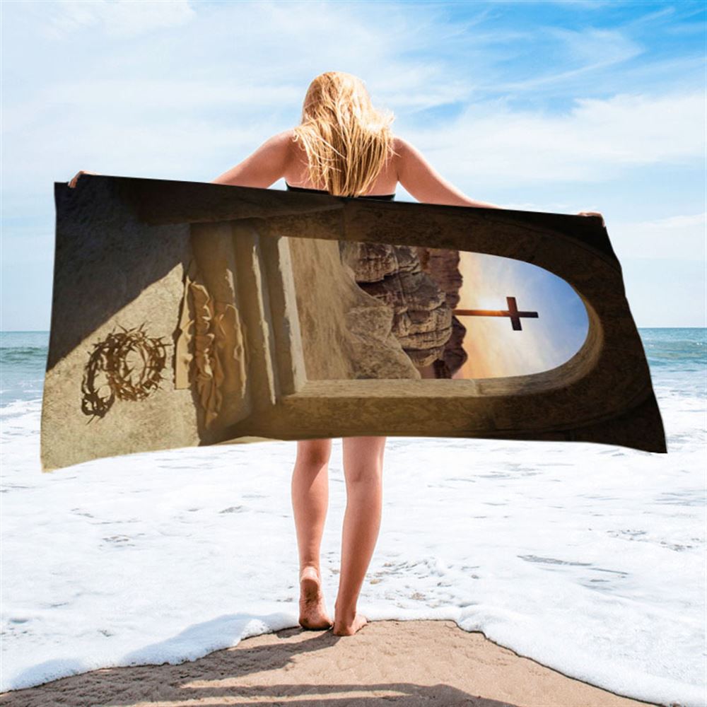 Empty Tomb Crown Of Thorns Rugged Cross Beach Towel - Christian Beach Towel - Beach Towel