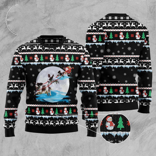 English Springer Spaniel Santa On Highway Ugly Christmas Sweater, Funny Xmas Sweater, Sweater Xmas