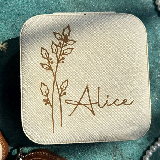 Engraved Birth Flower Jewellery Box, Mother's Day Jewelry Case