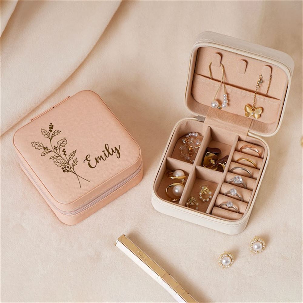 Engraved Leather Jewelry Box, Jewelry Box Travel Case, Mother's Day Jewelry Case