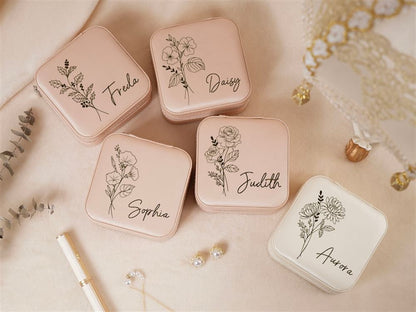 Engraved Leather Jewelry Box, Jewelry Box Travel Case, Mother's Day Jewelry Case