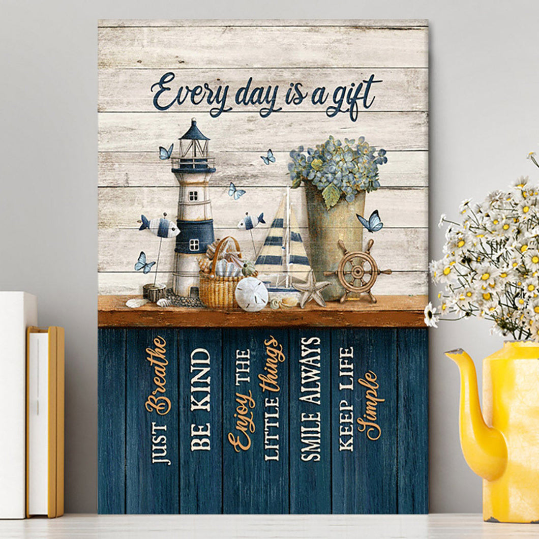 Every Day Is A Gift Lighthouse Butterfly Canvas Wall Art - Christian Canvas Prints - Bible Verse Canvas Art
