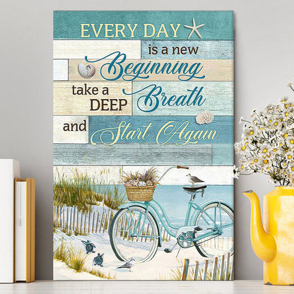 Every Day Is A New Beginning Bicycle Beach Canvas Art - Christian Art - Bible Verse Wall Art - Religious Home Decor